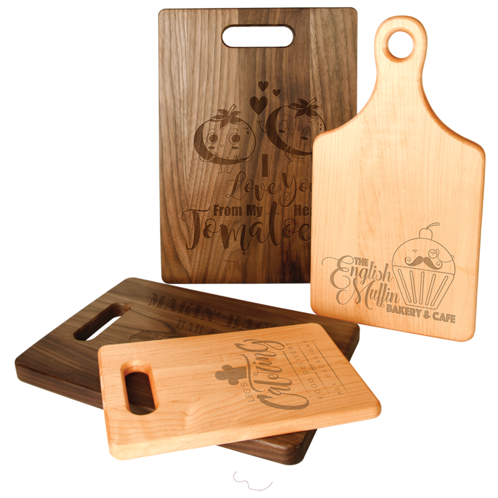 Custom engraved maple walnut cutting boards